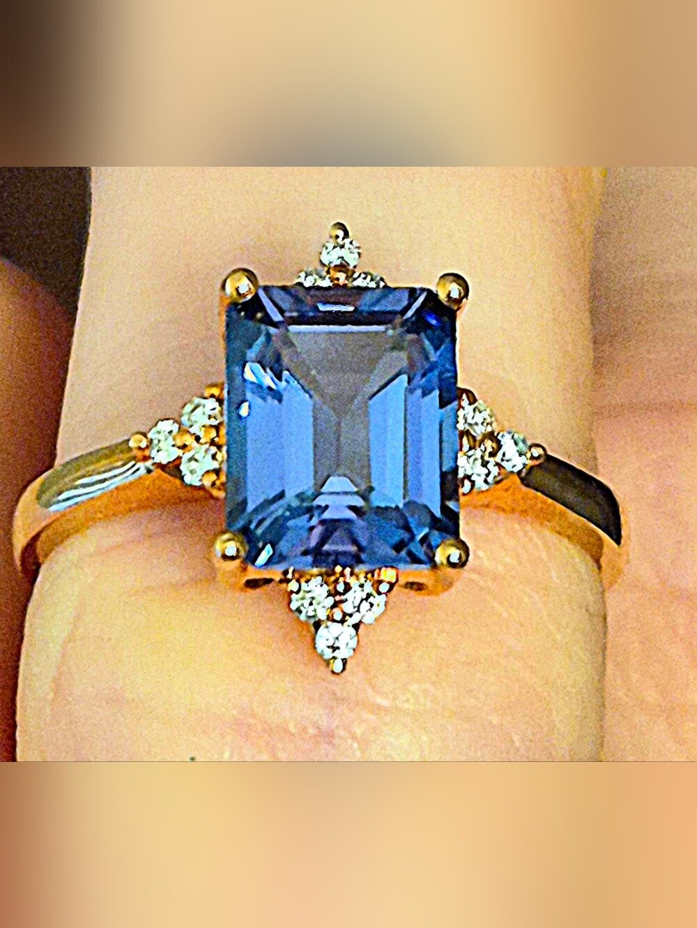 New *Timeless *Purple Apatite 18K Rose Gold Sapphire-Cut Ring 12 Diamonds Ring